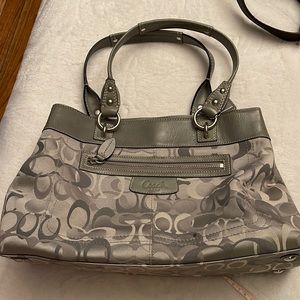 Worn gray coach bag